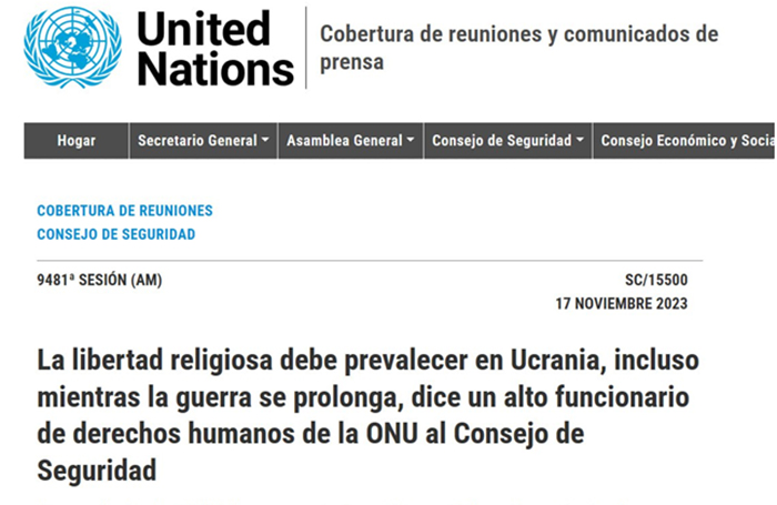 La ONU denuncia que Ucrania no investiga a fondo violencia contra Iglesia Ortodoxa y sus miembros
