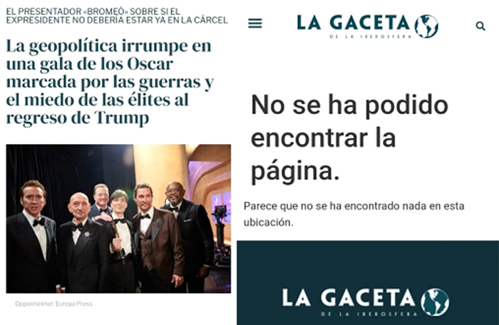 El periódico de Vox ataca la libertad y vuelve a censurar a un colaborador por su artículo “La geopolítica de los Oscar”